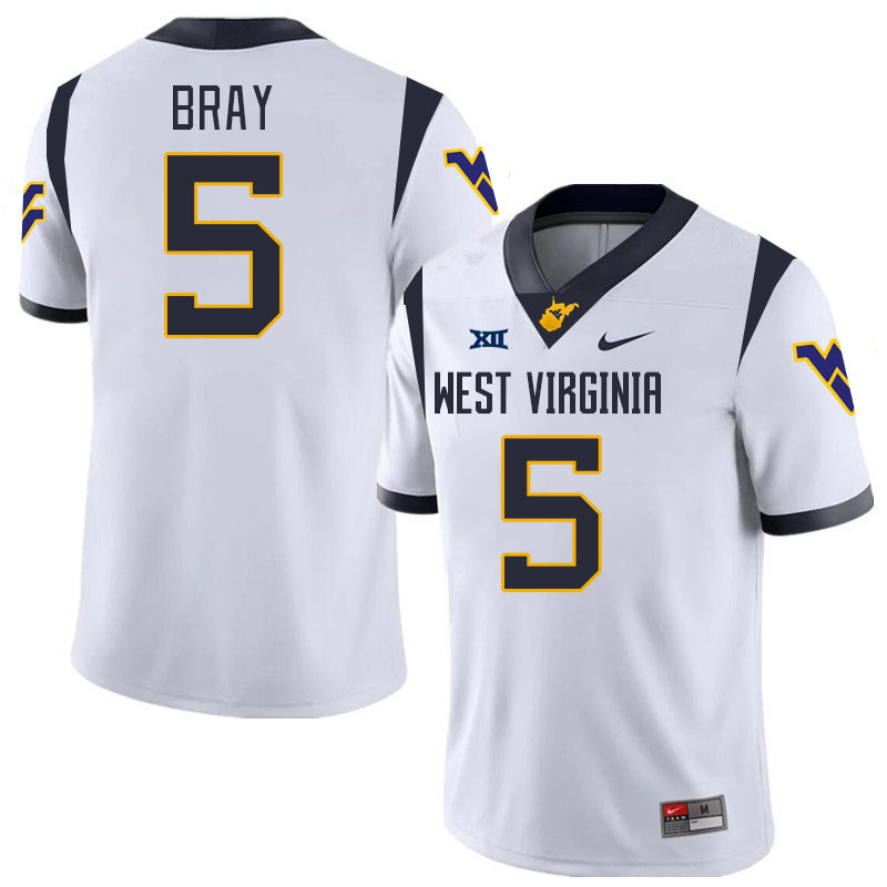 #5 Jaden Bray West Virginia Mountaineers College 2024 New Uniforms Football Jerseys Stitched Sale-White